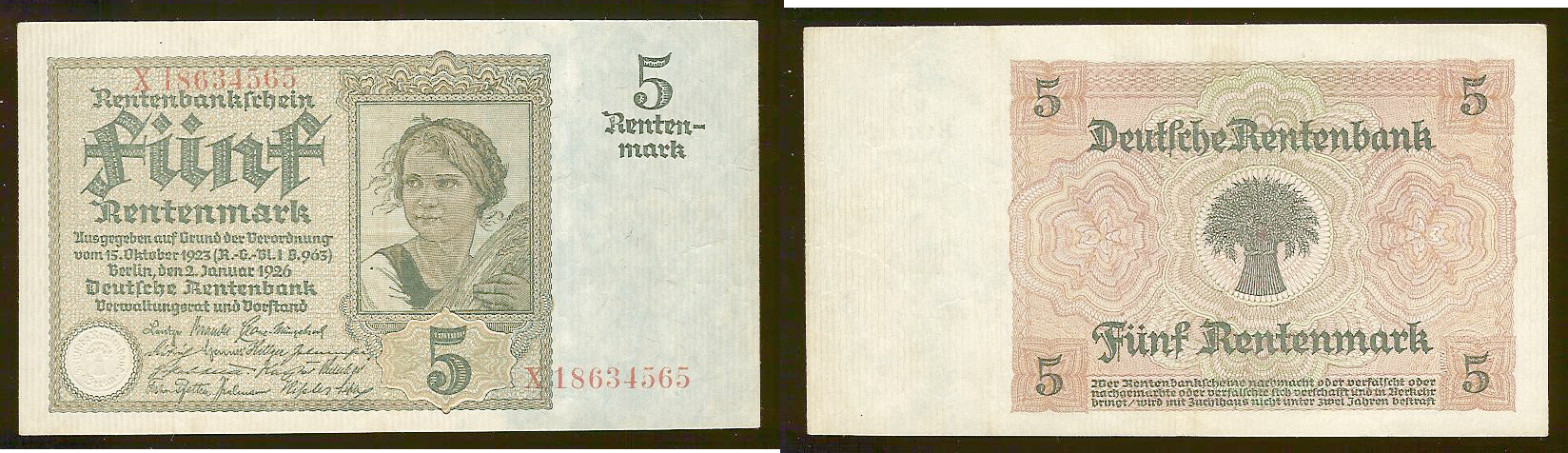 5 Rentenmark ALLEMAGNE 1926 P.169 SUP